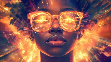 Poster - Vibrant portrayal of a filmmaker's face with glowing elements reflecting creative energy and inspiration