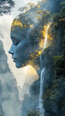 Aufkleber - Surreal representation of a glowing woman with nature reflected in her silhouette