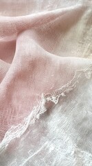 Fototapete - Soft pink and white burlap fabric with faded texture enhancing textile design aesthetic