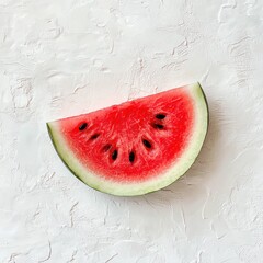 Poster - Fresh slice of juicy watermelon placed on a textured white background highlighting vibrant colors and refreshing appeal