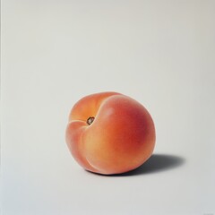 Poster - Ripe peach with velvety skin sits on a smooth surface, showcasing its vibrant color and round shape