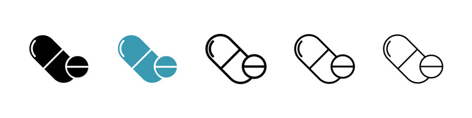 Fototapete - Medicine pills icons collection in black and blue colors