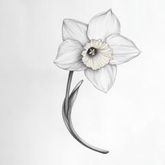 Poster - Delicate sketch of a single daffodil with a gracefully curved stem showcasing its intricate bloom and natural beauty