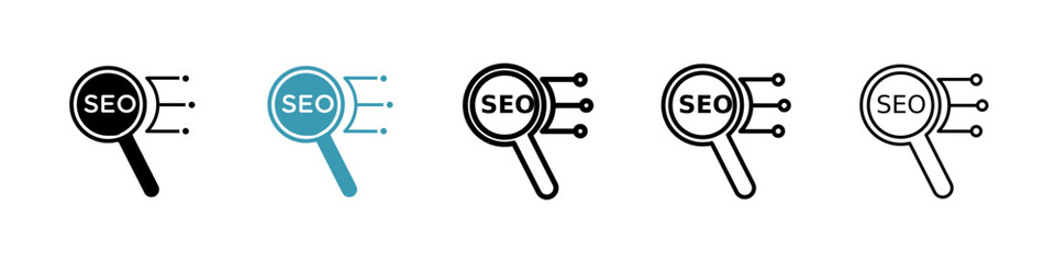 SEO Icons vectors. black solid and liner versions