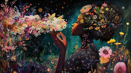 Canvas Print - Cosmic Woman: A Floral Fantasy Portrait