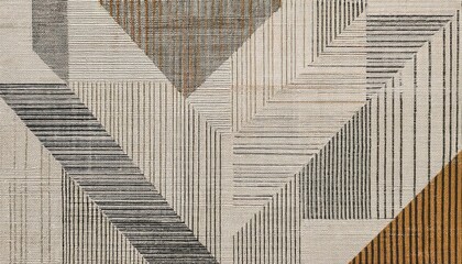 Fototapete - minimalist beige textile pattern with black and orange geometric linear designs, ideal for modern interior background or graphic layouts

