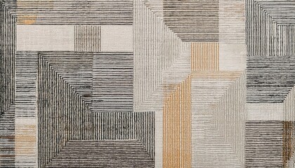 Fototapete - minimalist beige textile pattern with black and orange geometric linear designs, ideal for modern interior background or graphic layouts

