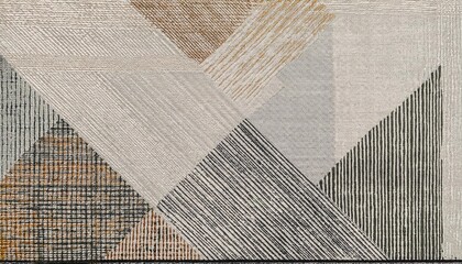 Aufkleber - minimalist beige textile pattern with black and orange geometric linear designs, ideal for modern interior background or graphic layouts

