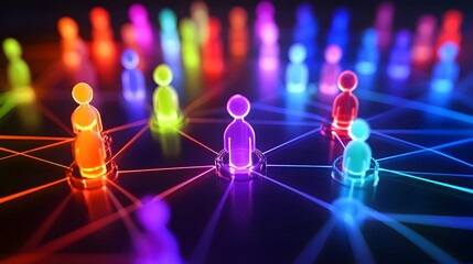 Aufkleber - Vibrant Network of Colorful Figures Representing Human Connections and Interactions in the Digital Age, Symbolizing Community, Collaboration, and Communication