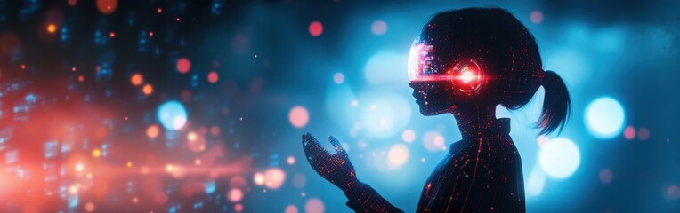 Aufkleber - Mystical visualization of a child exploring a digital realm with futuristic elements at night