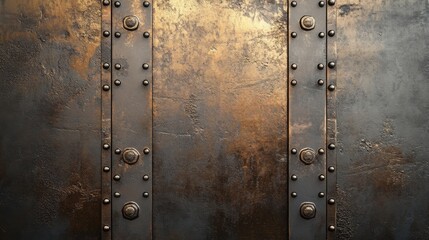 Poster - Metallic background with deep gray hues and rivets creates an industrial aesthetic in a contemporary design space