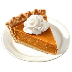 Aufkleber - Fresh slice of pumpkin pie topped with whipped cream on a white plate