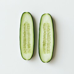 Aufkleber - Fresh green cucumber sliced in half, showcasing vibrant texture and color in natural light for culinary use