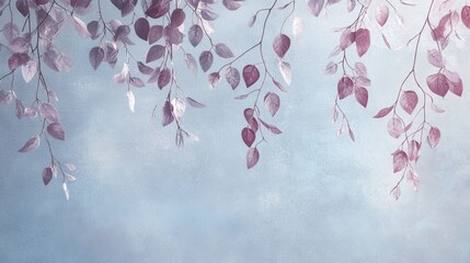 Poster - Delicate composition of hanging branches with soft hues against a textured background in serene natural setting