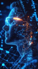Aufkleber - Scientist glowing with data visualizations during a research experiment in a futuristic lab environment
