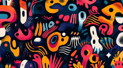 Poster - vibrant and lively doodle style digital with a composition of bold colorful shapes dynamic elements 