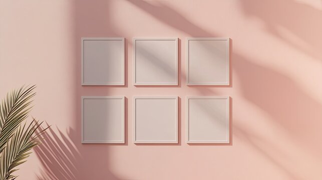 Simple Instagram post template with six blank squares arranged in three rows, minimalist ivory backdrop, and soft Photoshop-inspired shadow effects.