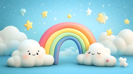 Poster - Charming and imaginative rainbow and cloud design bursting with vibrant colors soft gradients and a dynamic playful aesthetic  This digital captures a sense of wonder and joy