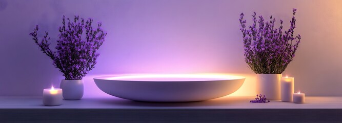 Sticker - A clean, modern podium with ample room, illuminated softly against a muted pastel purple background for a Mother's Day concept