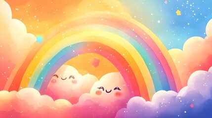 Poster - colorful and imaginative rainbow cloud design bursting with playful textures soft gradients and a wh