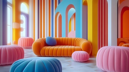 Poster - Vibrant Abstract Modern Party Design with Joyful Cheerful Patterns and Sparkling Gradients   Playful and Imaginative Interior Architecture with Colorful Geometric Shapes Curves and Textures