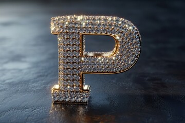 Aufkleber - A shiny, pink letter P with a diamond pattern