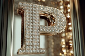 Aufkleber - A shiny, pink letter P with a diamond pattern