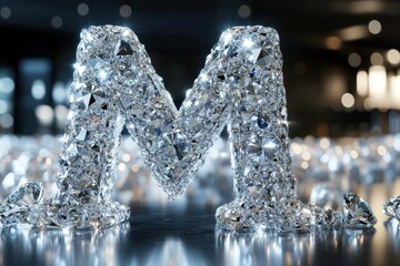 Aufkleber - A large, glittery letter M made out of small, shiny gems