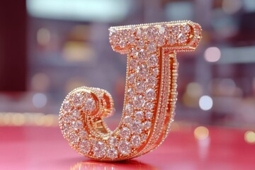 Aufkleber - A close up of a gold letter J with diamonds on it
