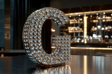 Aufkleber - A large G made of diamonds is on a table