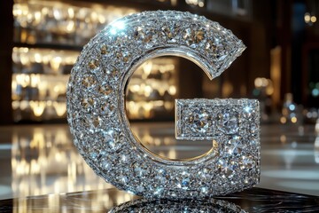Aufkleber - A large G made of diamonds is on a table