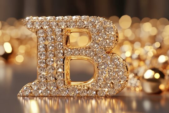 A large B made of gold and diamonds is surrounded by many small gold