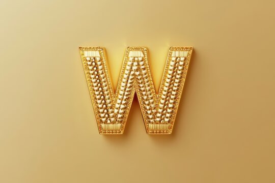 A gold letter W is on a table