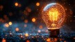 © koya - Glowing lightbulb with sparks on glitter, bokeh background, innovation concept