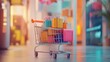 © Sirinya - Conceptual scene with a smartphone showcasing a shopping cart filled with packages, representing e-commerce and logistics.