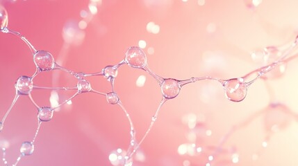 Poster - Abstract pink molecular structure with interconnected spheres and thin lines on a soft background