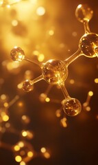 Poster - Golden Molecular Structure with bokeh effect creates a unique abstract design suitable for scientific purposes