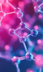 Poster - Abstract molecular structure with glowing spheres and connection lines in pink and blue