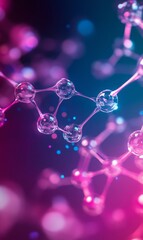 Poster - 3D Rendering of Molecule Structure with Pink and Blue Lighting on Dark Background 90 Char