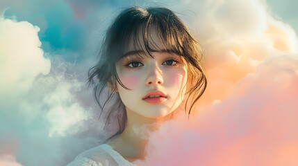 Poster - Enchanting pastel gradients with soft fluffy fantasy inspired textures create a whimsical and dreamlike visual experience inviting the viewer to escape into a world of wonder and imagination