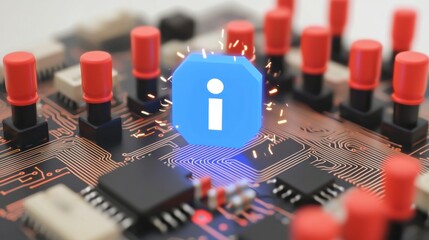 Glowing blue information icon on circuit board technology concept