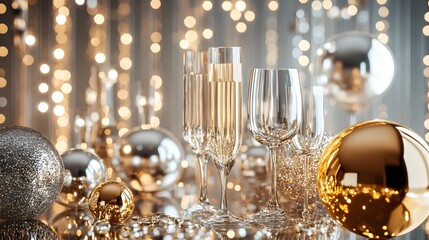Poster - Glamorous Modern Party with Shimmering Gold and Silver Accents Sparkling Textures and Refined Ornamental Designs