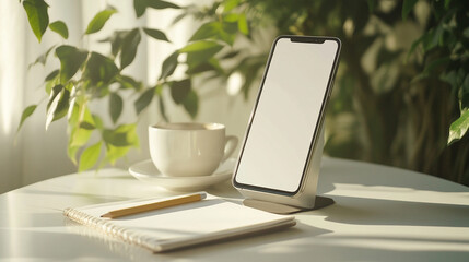 A modern mobile phone with a blank screen displayed for mockup ai generated