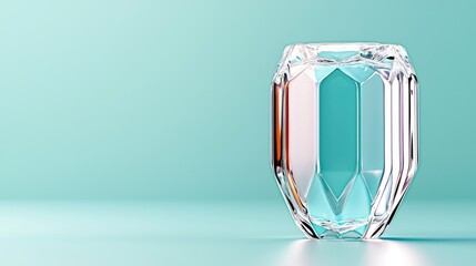 Faceted glass object on teal background;  product display