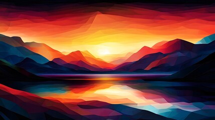 Poster - Dynamic and vibrant geometric architecture combined with a futuristic colorful illuminated landscape showcasing a visionary