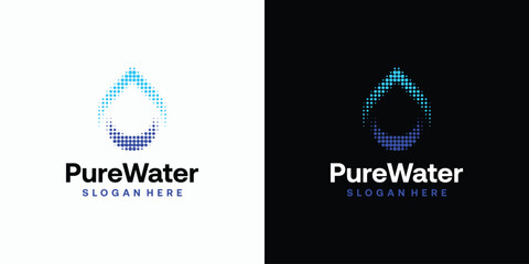 Poster - Pure clean water dots vector logo design with modern and simple abstract halftone style.