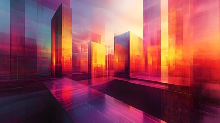 Poster - Visually striking and dynamic architectural landscape with vibrant geometric patterns futuristic highlights and an aesthetic modern design