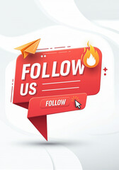 Poster - speech bubble with follow us message and social media elements in graphic design