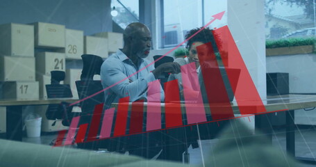 Poster - Image of financial data processing over diverse business people in office