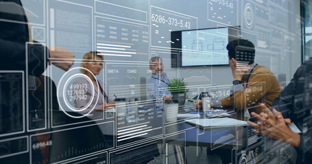 Poster - Image of data processing over diverse business people in office